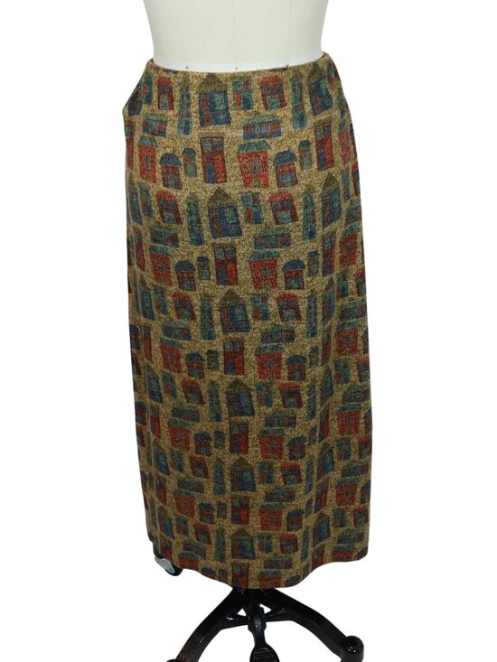 INOAH Dog Village Novelty Print Knit Top Midi Skirt Set Outfit Size L Lagenlook - Picture 7 of 10